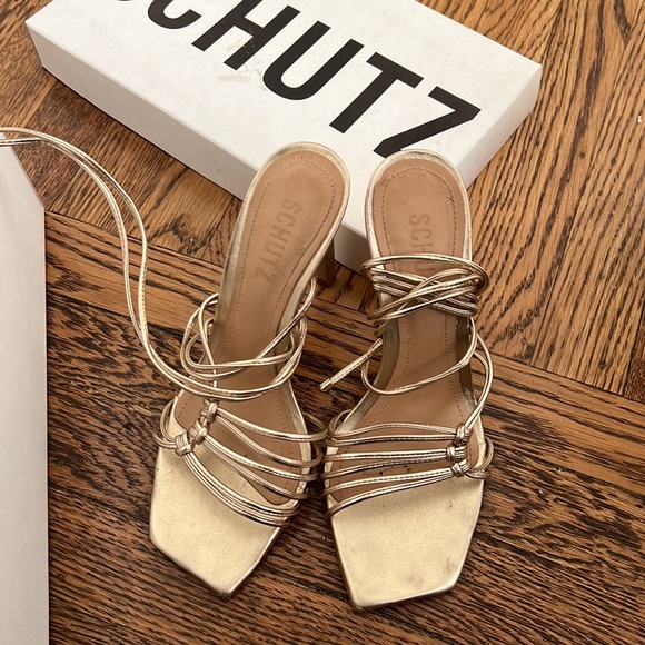 SCHUTZ Sirena Metallic Faux Leather Wrap Sandals - Picture 7 of 8